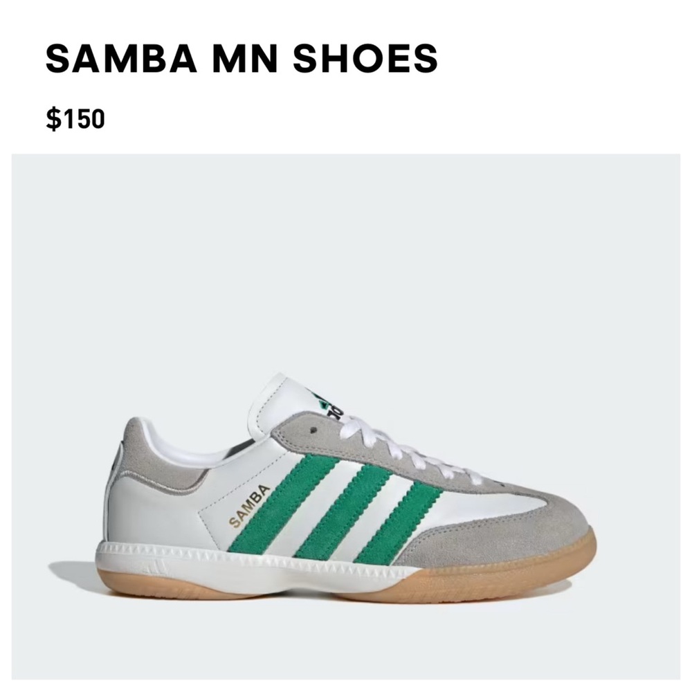 Adidas Samba MN, White/Green/Gum, Size 6, NIB
